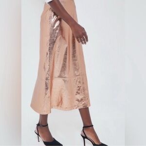 Metallic RoseGold Midi Skirt